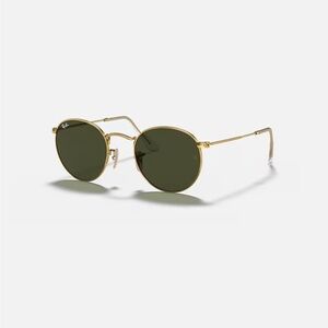 Brand New perfect condition round metal gold rimmed rayban sunglasses.